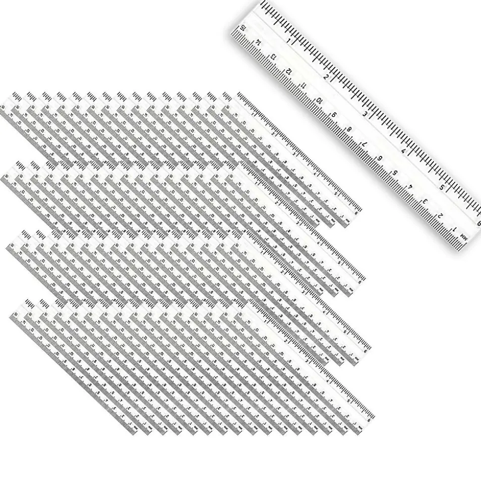 Charles Leonard Plastic Rulers, Inches/Metric, 1” x 6”, Clear, Pack Of 48 Rulers