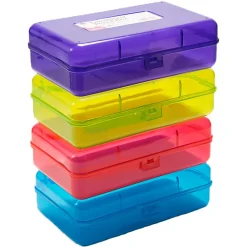Charles Leonard Translucent Pencil Boxes, 5-1/4" x 2-1/2" x 8-1/4", Assorted Colors, Pack Of 12 Boxes