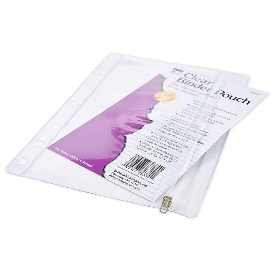 Charles Leonard Vinyl Pencil Pouches With Zip-Lock Closures, 10" x 7", Clear, Pack Of 24 Pouches