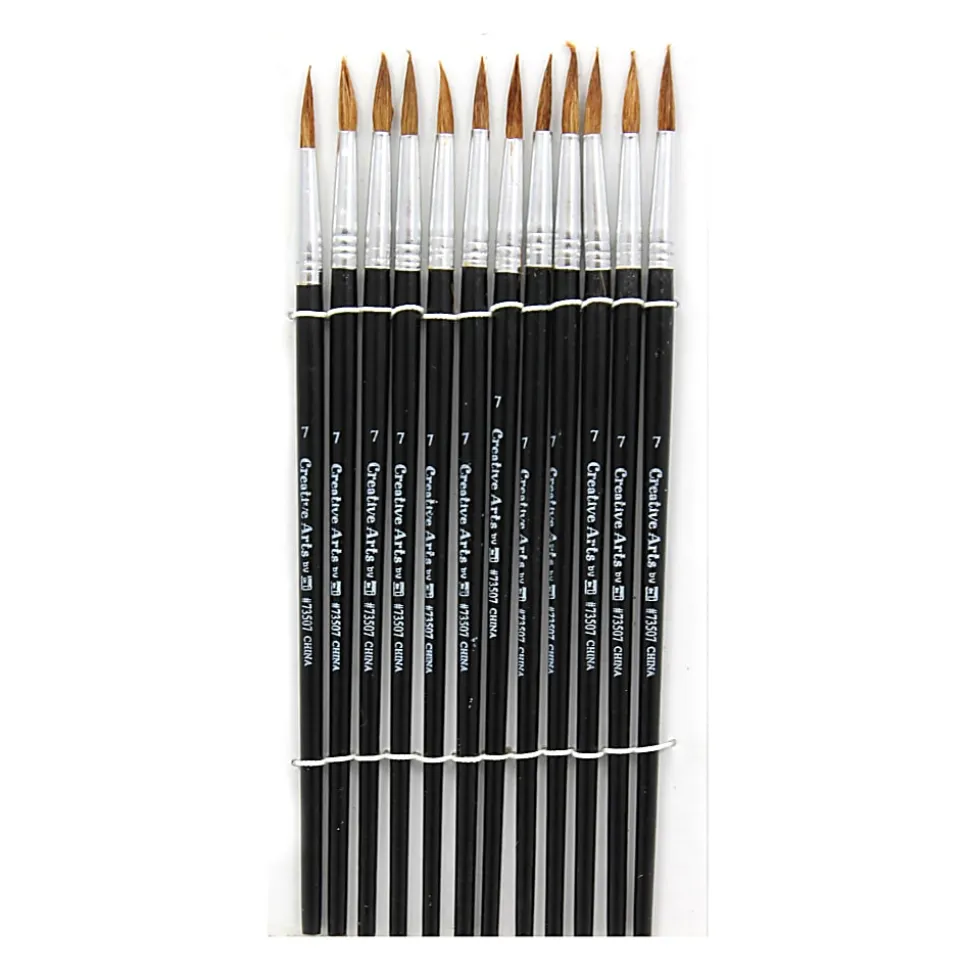 Charles Leonard Watercolor Paint Brushes, #7, 3/4", Camel Hair/Black Handle, Set Of 12 Brushes, Pack Of 6 Sets