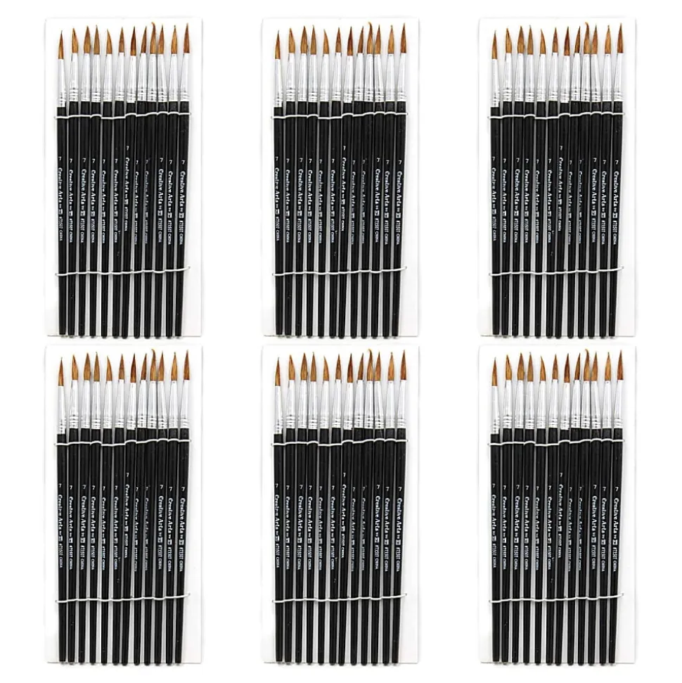 Charles Leonard Watercolor Paint Brushes, #7, 3/4", Camel Hair/Black Handle, Set Of 12 Brushes, Pack Of 6 Sets