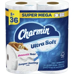 Charmin Ultra-Soft 2-Ply Bathroom Tissue, 4" x 4", 336 Sheets Per Roll, Pack Of 6 Mega XL Rolls