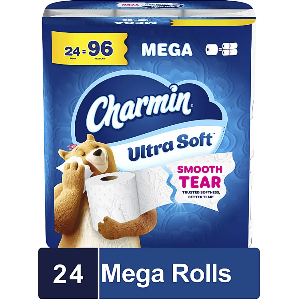 Charmin Ultra Soft 2-Ply Toilet Paper, 4" x 4", 208 Sheets Per Roll, Pack Of 24 Mega Rolls