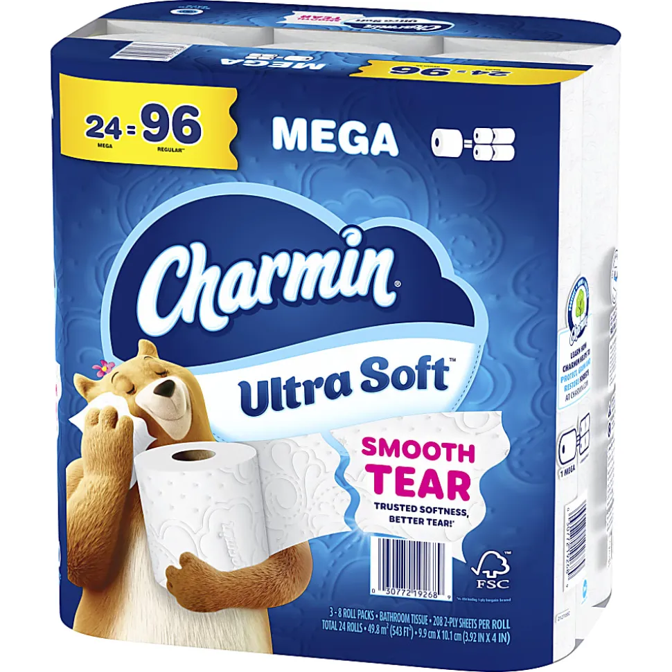 Charmin Ultra Soft 2-Ply Toilet Paper, 4" x 4", 208 Sheets Per Roll, Pack Of 24 Mega Rolls