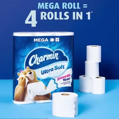 Charmin Ultra-Soft 2-Ply Toilet Paper Mega Rolls, 4" x 4", White, 224 Sheets Per Roll, Pack Of 12 Rolls