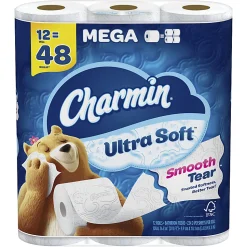 Charmin Ultra-Soft 2-Ply Toilet Paper Mega Rolls, 4" x 4", White, 224 Sheets Per Roll, Pack Of 12 Rolls