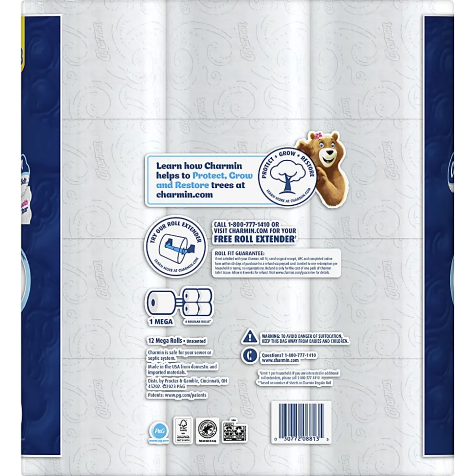 Charmin Ultra-Soft 2-Ply Toilet Paper Mega Rolls, 4" x 4", White, 224 Sheets Per Roll, Pack Of 12 Rolls