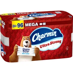 Charmin Ultra Strong Toilet Paper Mega Rolls, 4” x 3-15/16”, White, 220 Sheets Per Roll, Pack Of 24 Mega Rolls