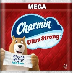 Charmin Ultra Strong Toilet Paper Mega Rolls, 4” x 3-15/16”, White, 220 Sheets Per Roll, Pack Of 16 Mega Rolls