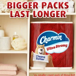 Charmin Ultra Strong Toilet Paper Mega Rolls, 4” x 3-15/16”, White, 220 Sheets Per Roll, Pack Of 16 Mega Rolls