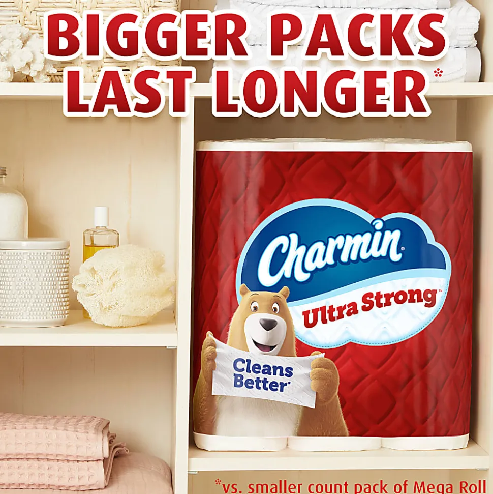 Charmin Ultra Strong Toilet Paper Mega Rolls, 4” x 3-15/16”, White, 220 Sheets Per Roll, Pack Of 16 Mega Rolls
