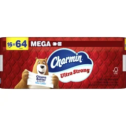 Charmin Ultra Strong Toilet Paper Mega Rolls, 4” x 3-15/16”, White, 220 Sheets Per Roll, Pack Of 16 Mega Rolls