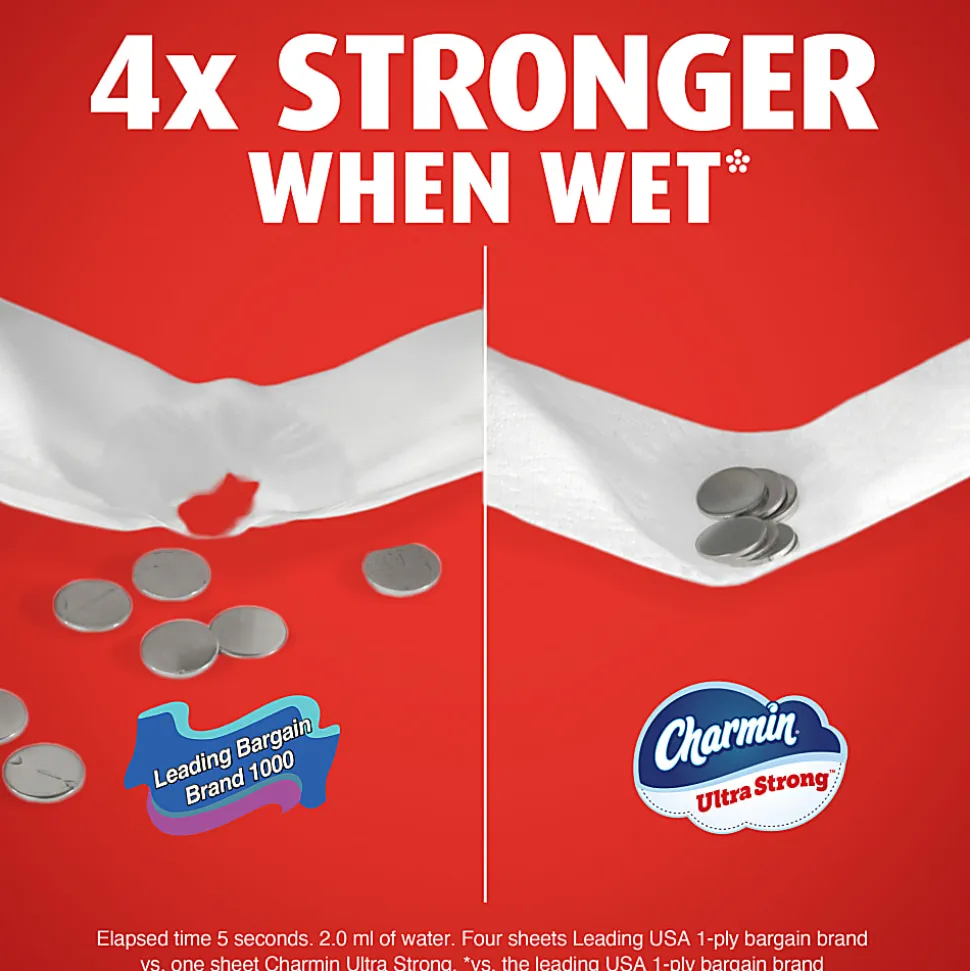 Charmin Ultra Strong Toilet Paper Mega Rolls, 4” x 3-15/16”, White, 220 Sheets Per Roll, Pack Of 16 Mega Rolls