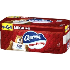 Charmin Ultra Strong Toilet Paper Mega Rolls, 4” x 3-15/16”, White, 220 Sheets Per Roll, Pack Of 16 Mega Rolls
