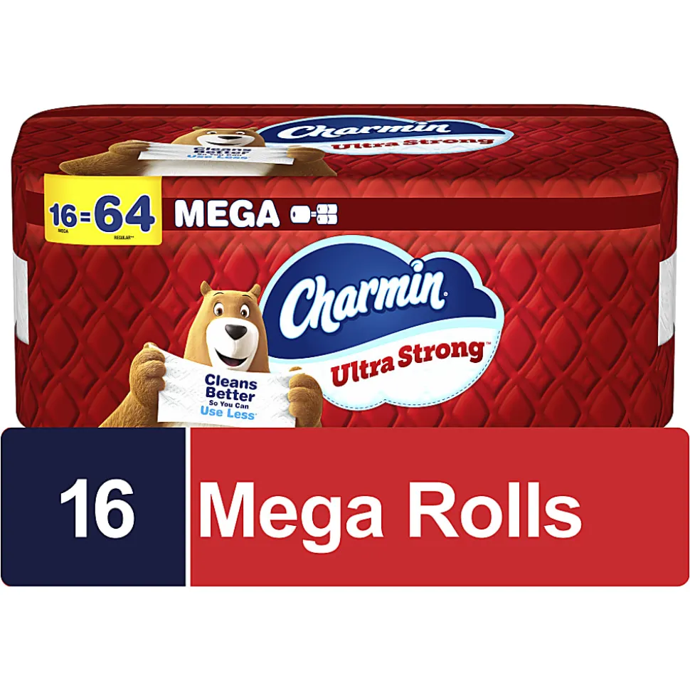 Charmin Ultra Strong Toilet Paper Mega Rolls, 4” x 3-15/16”, White, 220 Sheets Per Roll, Pack Of 16 Mega Rolls