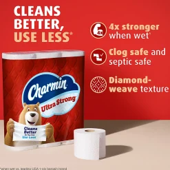 Charmin Ultra Strong Toilet Paper Mega Rolls, 4” x 3-15/16”, White, 220 Sheets Per Roll, Pack Of 16 Mega Rolls