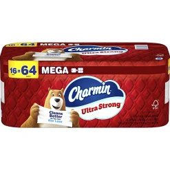 Charmin Ultra Strong Toilet Paper Mega Rolls, 4” x 3-15/16”, White, 220 Sheets Per Roll, Pack Of 16 Mega Rolls