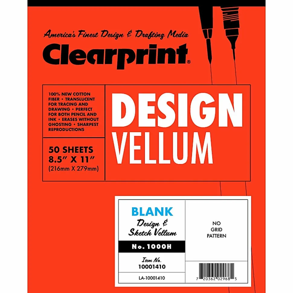 Chartpak Clearprint Plain Vellum Paper, 8 1/2" x 11", White, Pack Of 50 Sheets