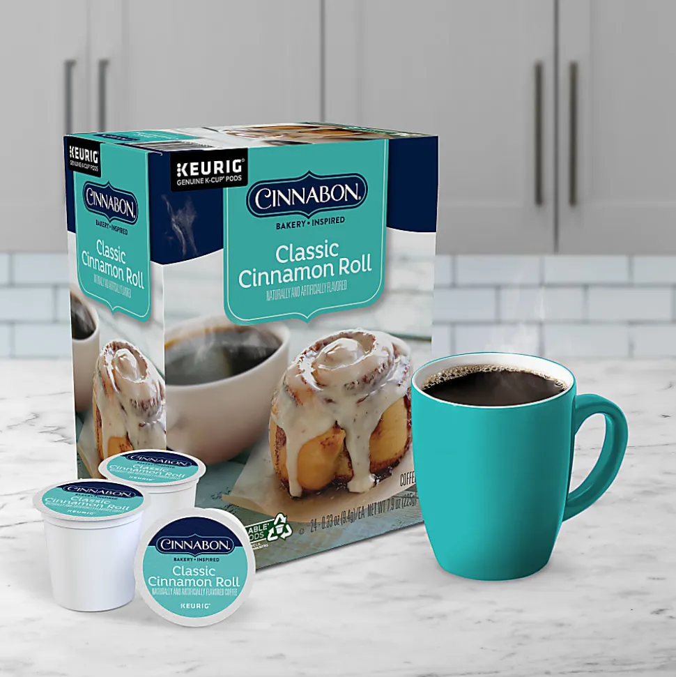 Cinnabon Classic Cinnamon Roll Keurig Single-Serve K-Cup Pods, Light Roast, 24 Pods Per Pack, Case Of 4 Packs