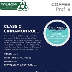 Cinnabon Classic Cinnamon Roll Keurig Single-Serve K-Cup Pods, Light Roast Coffee, Pack Of 48 Pods