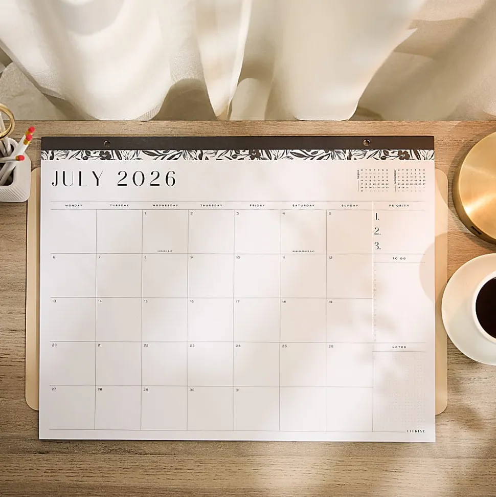 Citrine 12-Month Desk Calendar, 22” x 17”, Midnight Floral, July 2026 - June 2027, Total Qty 1