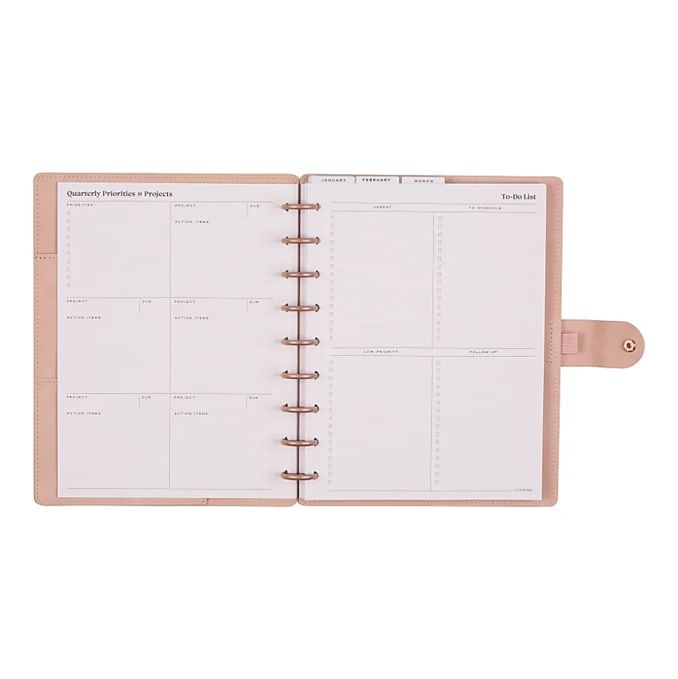 2026 Citrine Monthly/Weekly Classic Disc Bound Planner, 7" x 9-1/4", Blush, January To December, PD0123C008