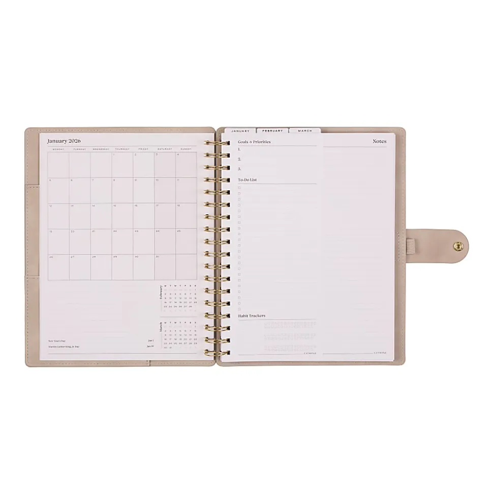 2026 Citrine Monthly/Weekly Classic Customizable Twin Loop Planner, 7" x 9-1/4", Mocha, January To December, PZ0026C017