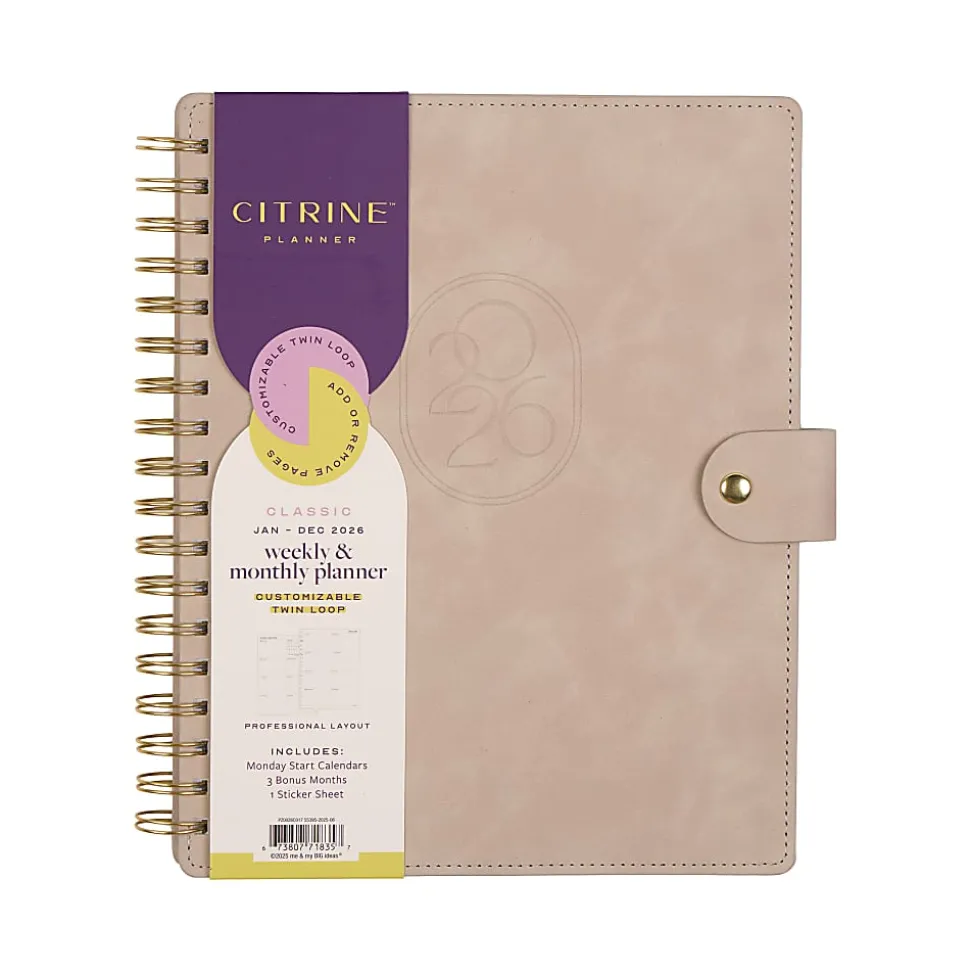 2026 Citrine Monthly/Weekly Classic Customizable Twin Loop Planner, 7" x 9-1/4", Mocha, January To December, PZ0026C017