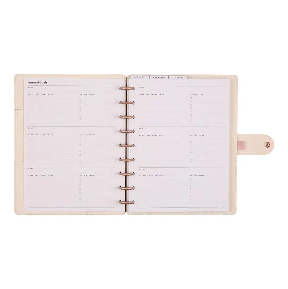 2026 Citrine Monthly/Weekly Classic Disc Bound Planner, 7" x 9-1/4", Ivory Diagonals, January To December, PD0123C007