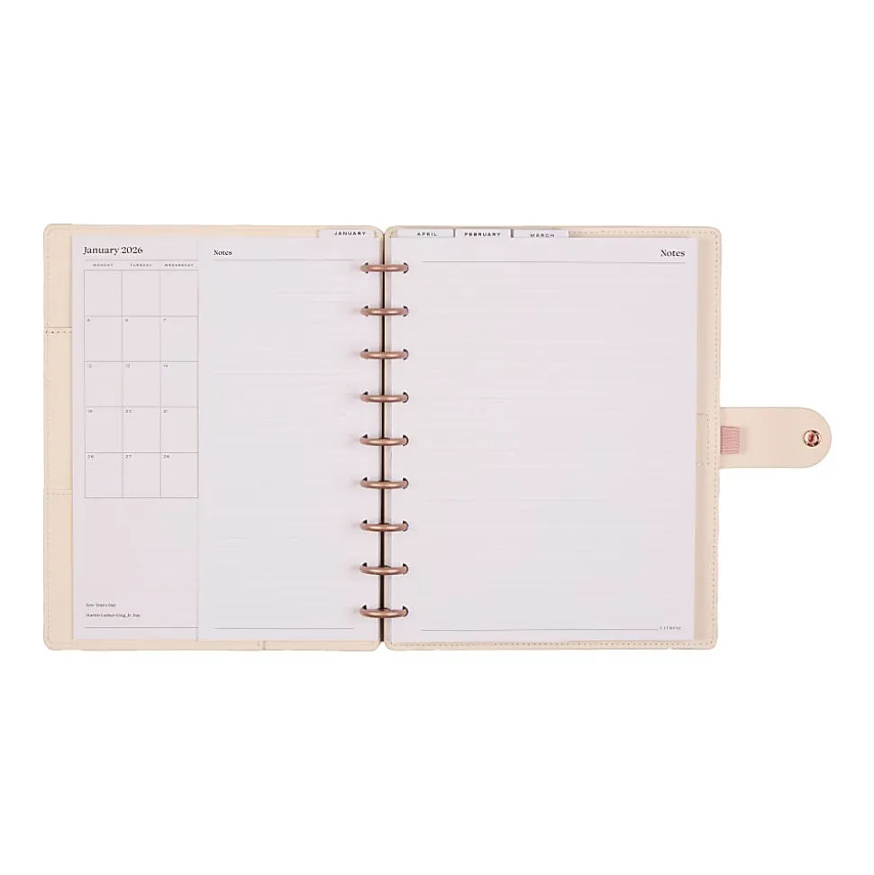 2026 Citrine Monthly/Weekly Classic Disc Bound Planner, 7" x 9-1/4", Ivory Diagonals, January To December, PD0123C007
