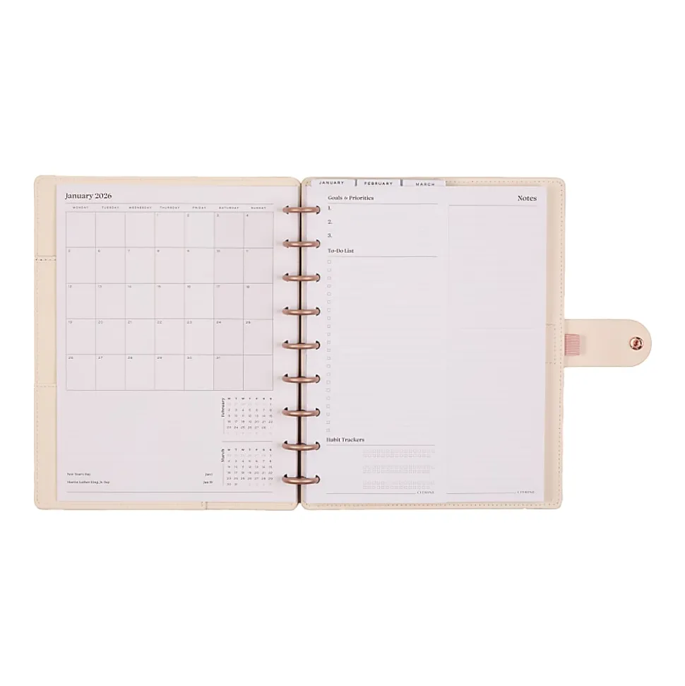 2026 Citrine Monthly/Weekly Classic Disc Bound Planner, 7" x 9-1/4", Ivory Diagonals, January To December, PD0123C007