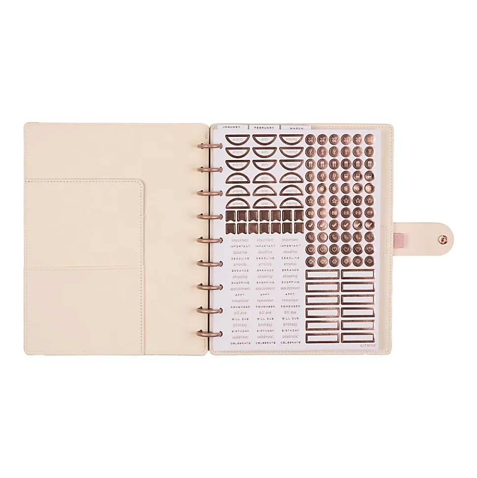 2026 Citrine Monthly/Weekly Classic Disc Bound Planner, 7" x 9-1/4", Ivory Diagonals, January To December, PD0123C007