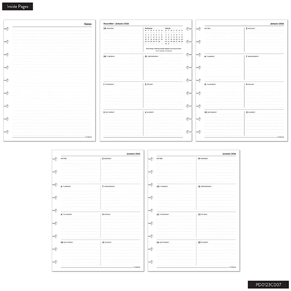 2026 Citrine Monthly/Weekly Classic Disc Bound Planner, 7" x 9-1/4", Ivory Diagonals, January To December, PD0123C007