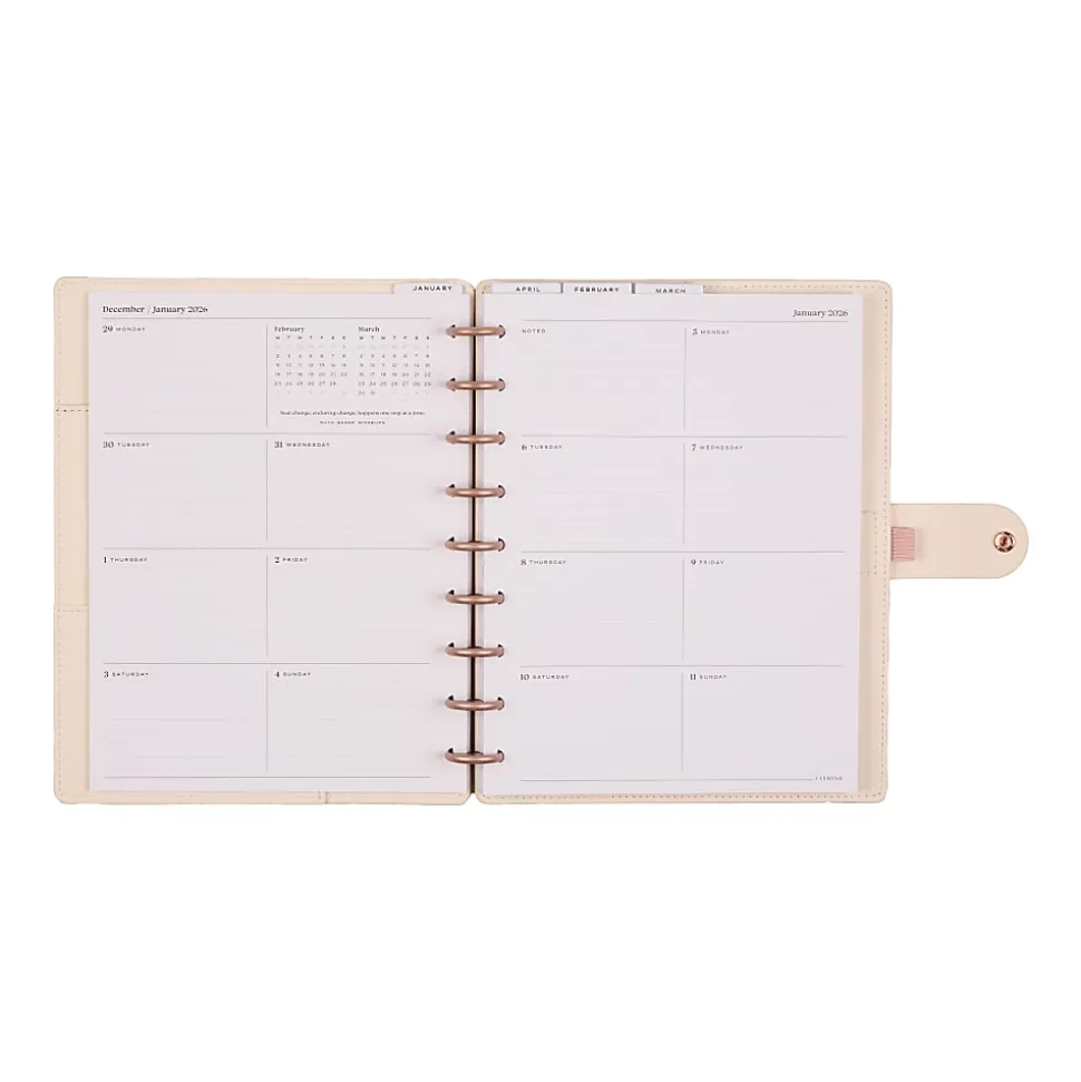 2026 Citrine Monthly/Weekly Classic Disc Bound Planner, 7" x 9-1/4", Ivory Diagonals, January To December, PD0123C007