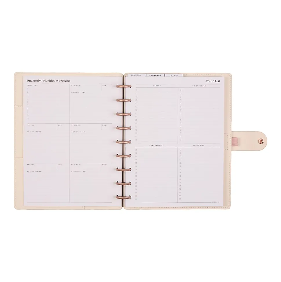 2026 Citrine Monthly/Weekly Classic Disc Bound Planner, 7" x 9-1/4", Ivory Diagonals, January To December, PD0123C007