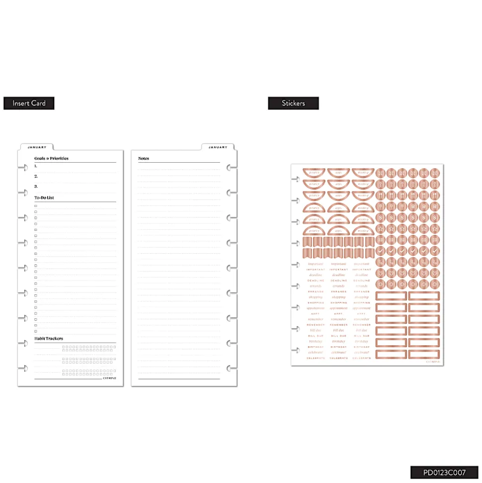 2026 Citrine Monthly/Weekly Classic Disc Bound Planner, 7" x 9-1/4", Ivory Diagonals, January To December, PD0123C007