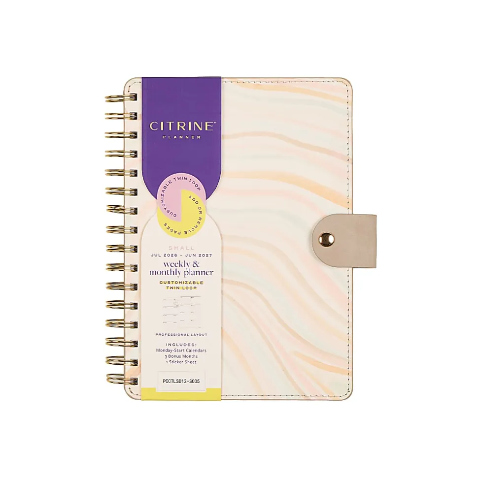 Citrine Monthly/Weekly Twin Loop Planner, 5-3/4" x 8", Serene Strata, July 2026 to June 2027, Total Quantity 1