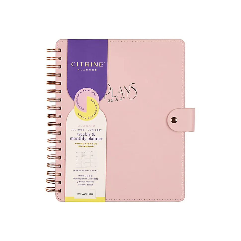Citrine 12-Month Monthly/Weekly Classic Customizable Twin Loop Planner, 7" x 9-1/4", Blush, July 2026-June 2027, Total Qty 1
