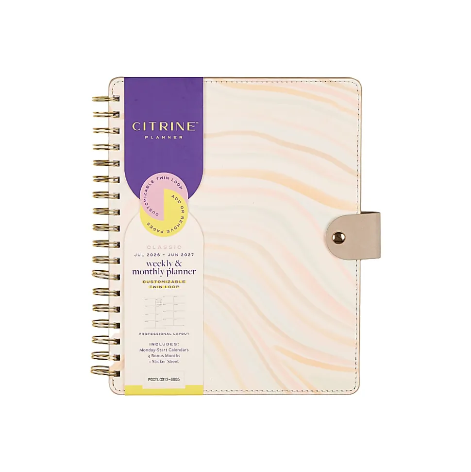 Citrine 12-Month Monthly/Weekly Classic Customizable Twin Loop Planner, 7" x 9-1/4", Serene Strata, July 2026-June 2027, Total Qty 1