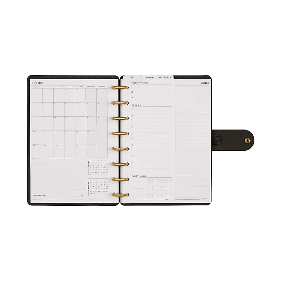 Citrine 12-Month Monthly/Weekly Discbound Planner, 5-13/16" x 8", Midnight Floral, July 2026-June 2027, Total Qty 1