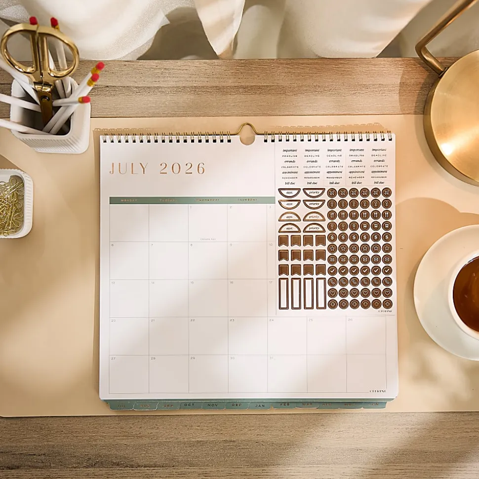 Citrine 12-Month Wall Calendar, 12-1/2” x 13-1/2”, Ivory & Sage, July 2026 - June 2027, Total Qty 1
