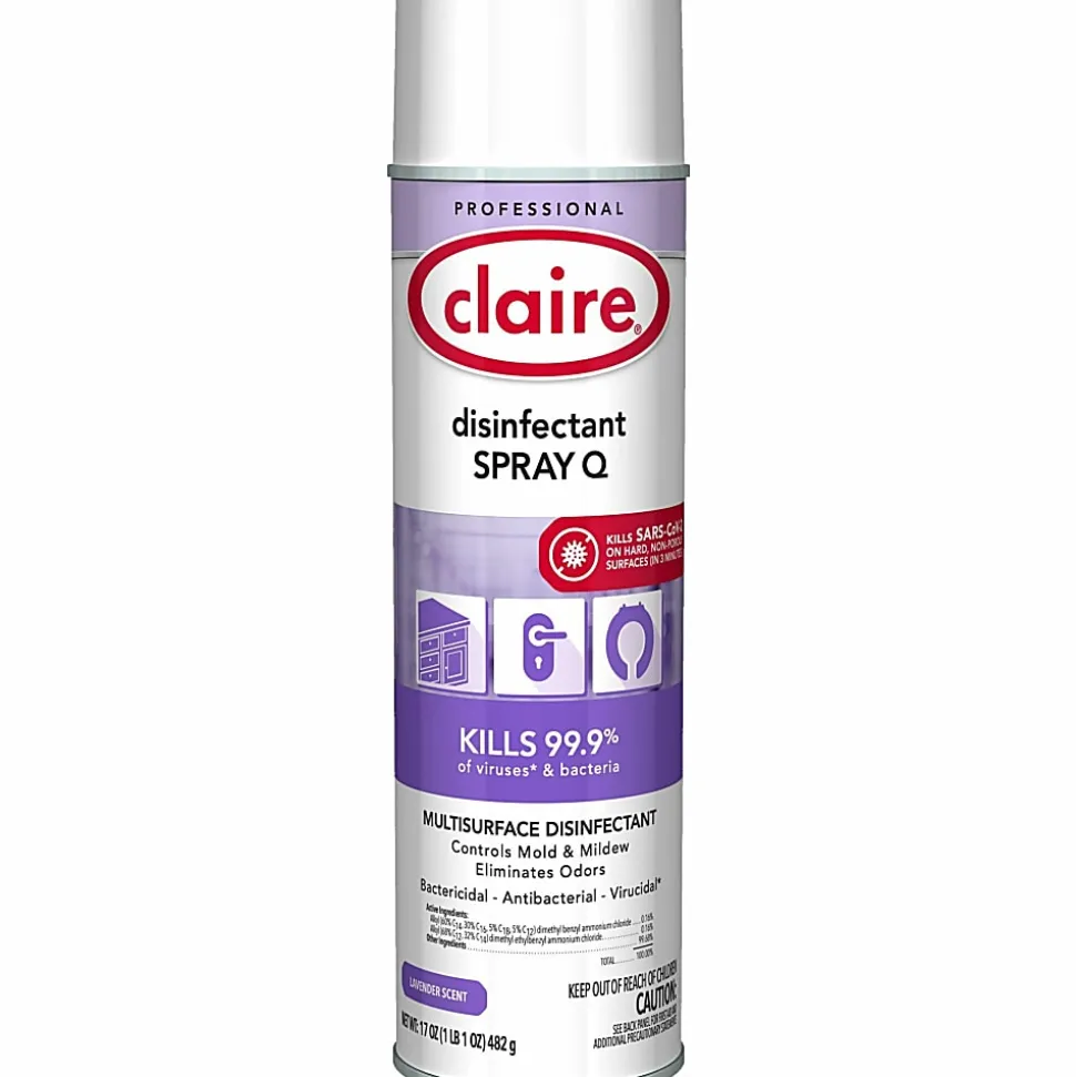 Claire Multipurpose Disinfectant Spray - 17 fl oz (0.5 quart) - Lavender Scent - Bactericide, Antibacterial, Fungicide, Virucidal - Purple - 12/Carton