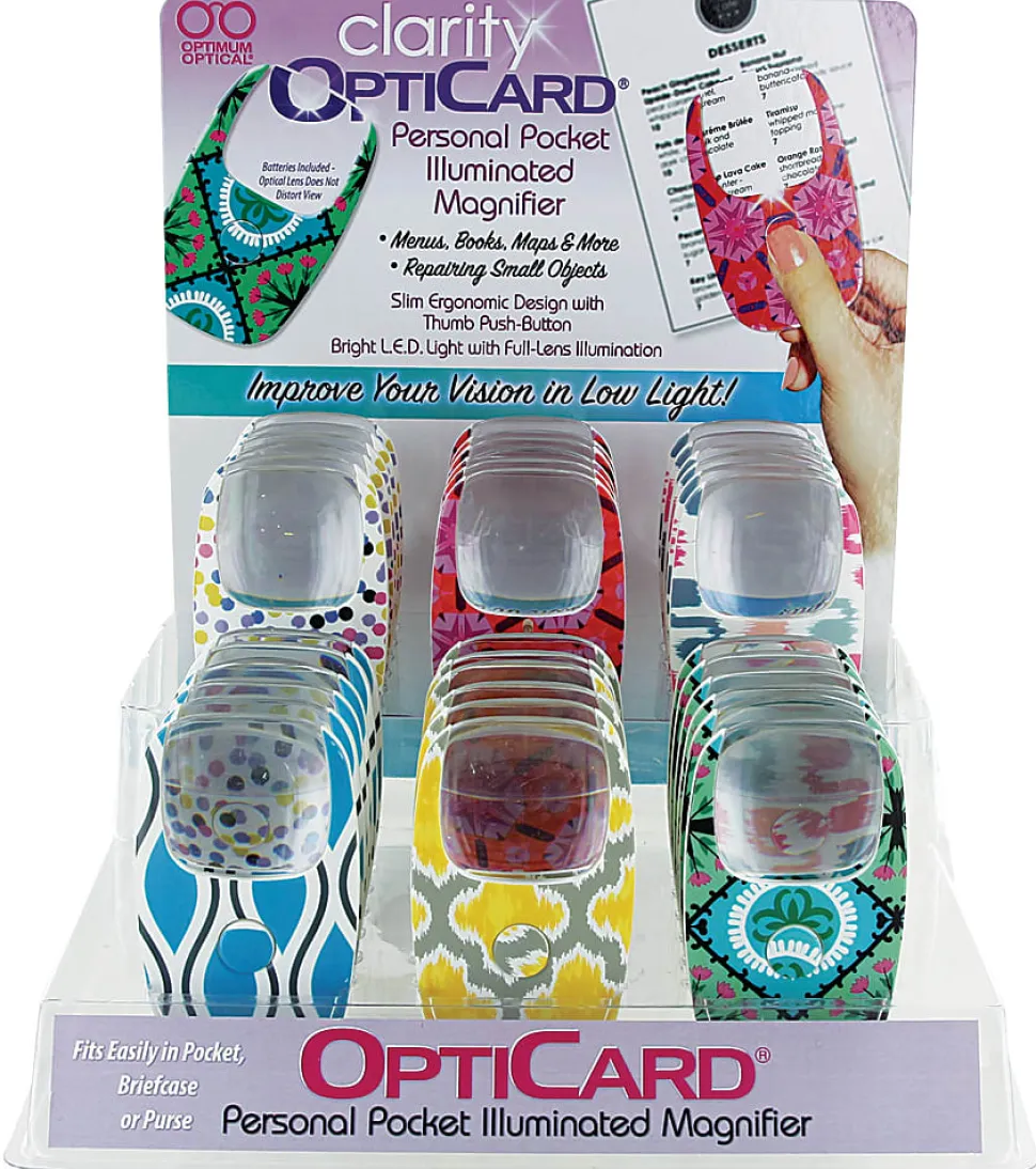 Clarity OptiCard Personal Illuminated Magnifier, 3-1/2"H x 2-1/8"W x 1/4"D, Assorted Designs