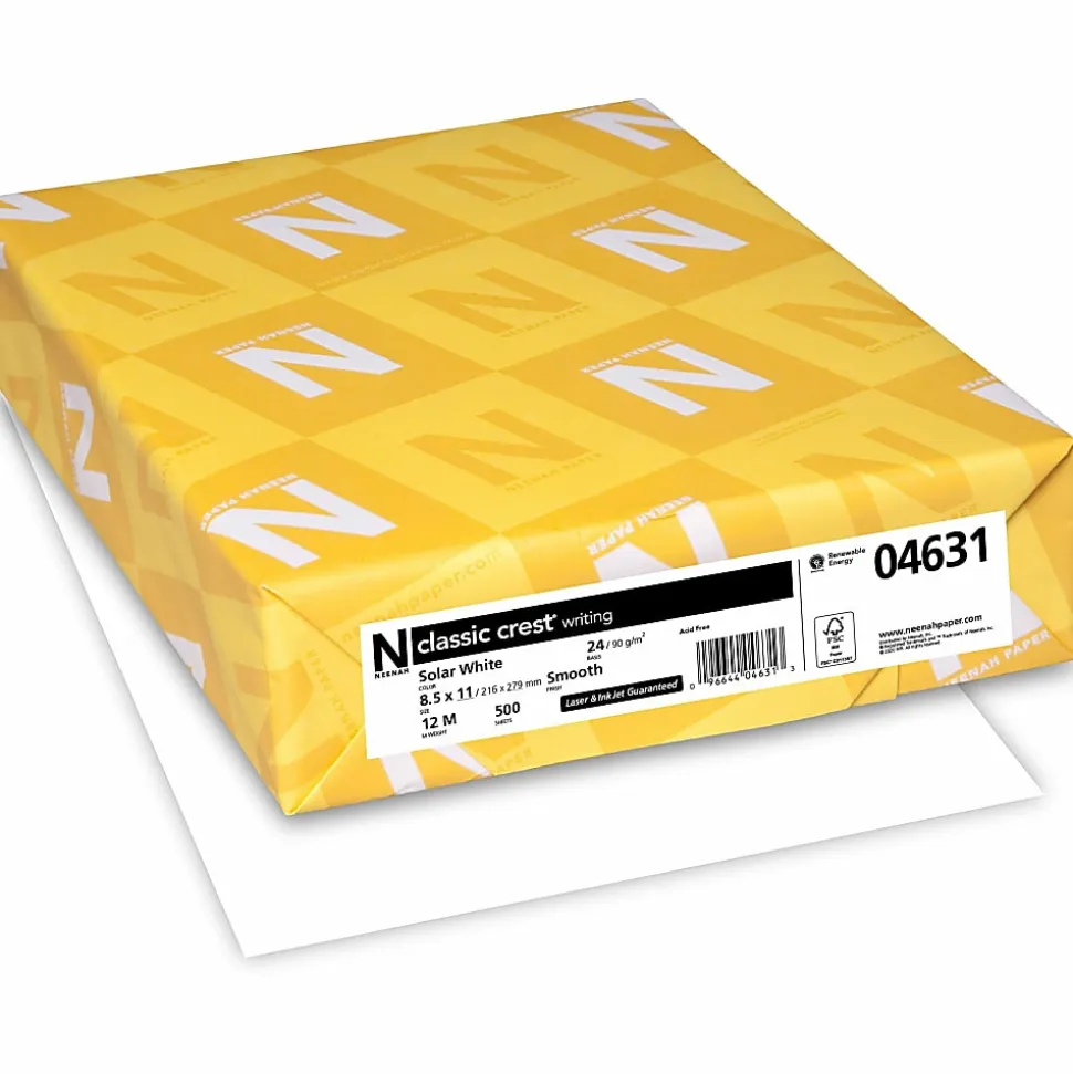 Classic Crest Premium Stationary Resume Printer Paper, Letter Size (8 1/2" x 11"), 24 Lb., FSC® Certified, Solar White, 500 Sheets