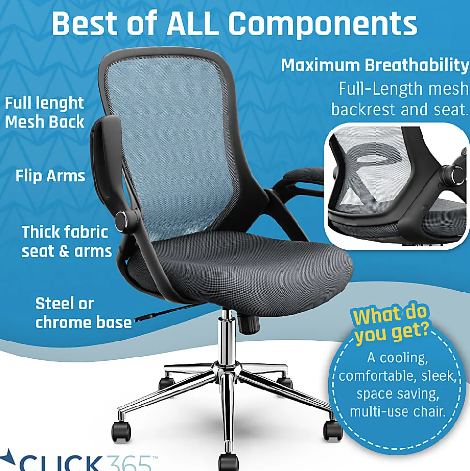 Click365 Flip Ergonomic Mesh Mid-Back Office Task Chair, Gray