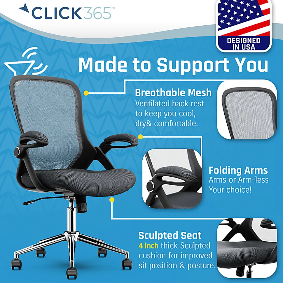Click365 Flip Ergonomic Mesh Mid-Back Office Task Chair, Gray
