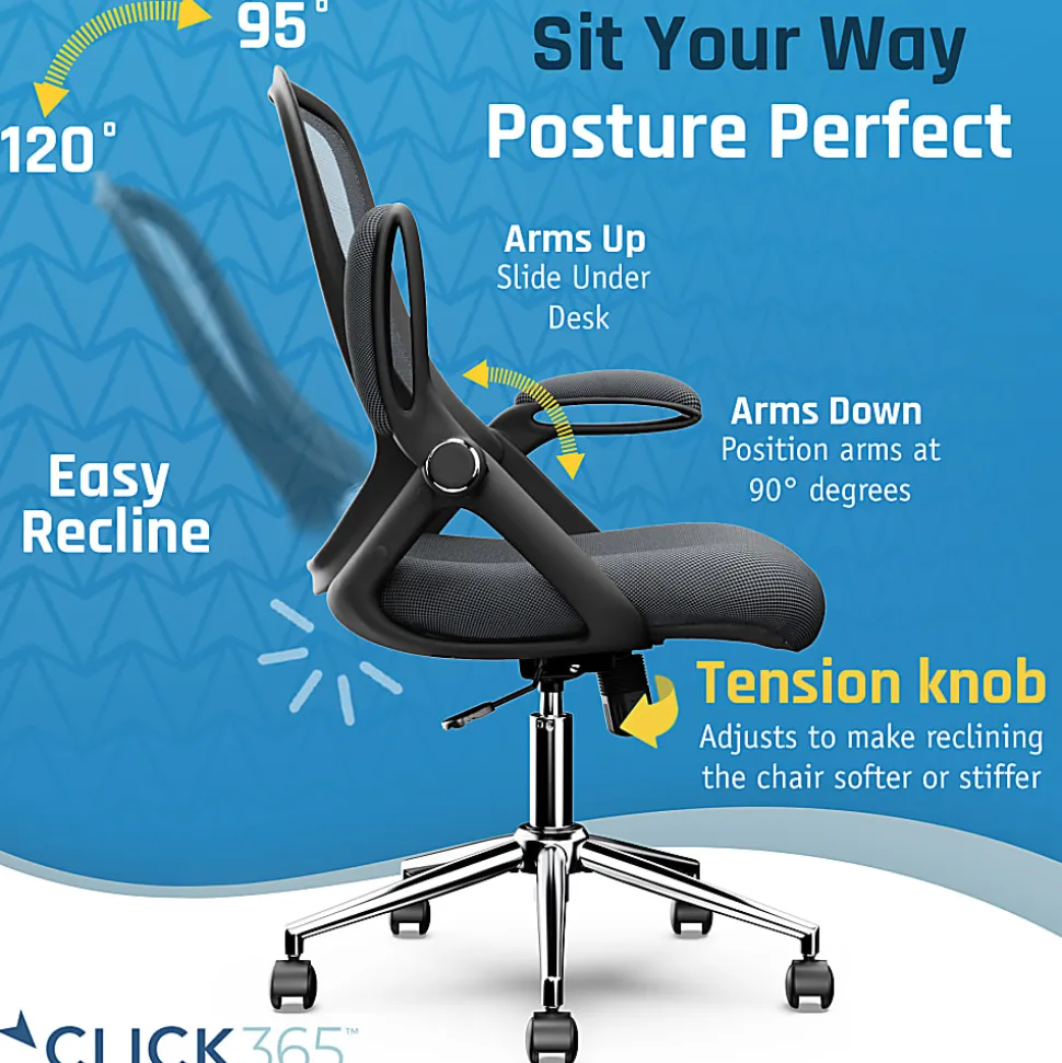 Click365 Flip Ergonomic Mesh Mid-Back Office Task Chair, Gray