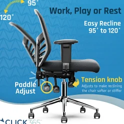 Click365 Flow Ergonomic Mesh Mid-Back Office Task Chair, Gray