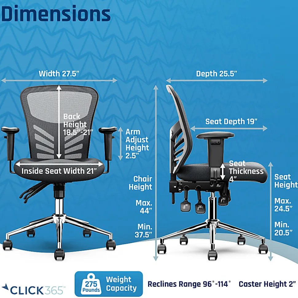 Click365 Flow Ergonomic Mesh Mid-Back Office Task Chair, Gray