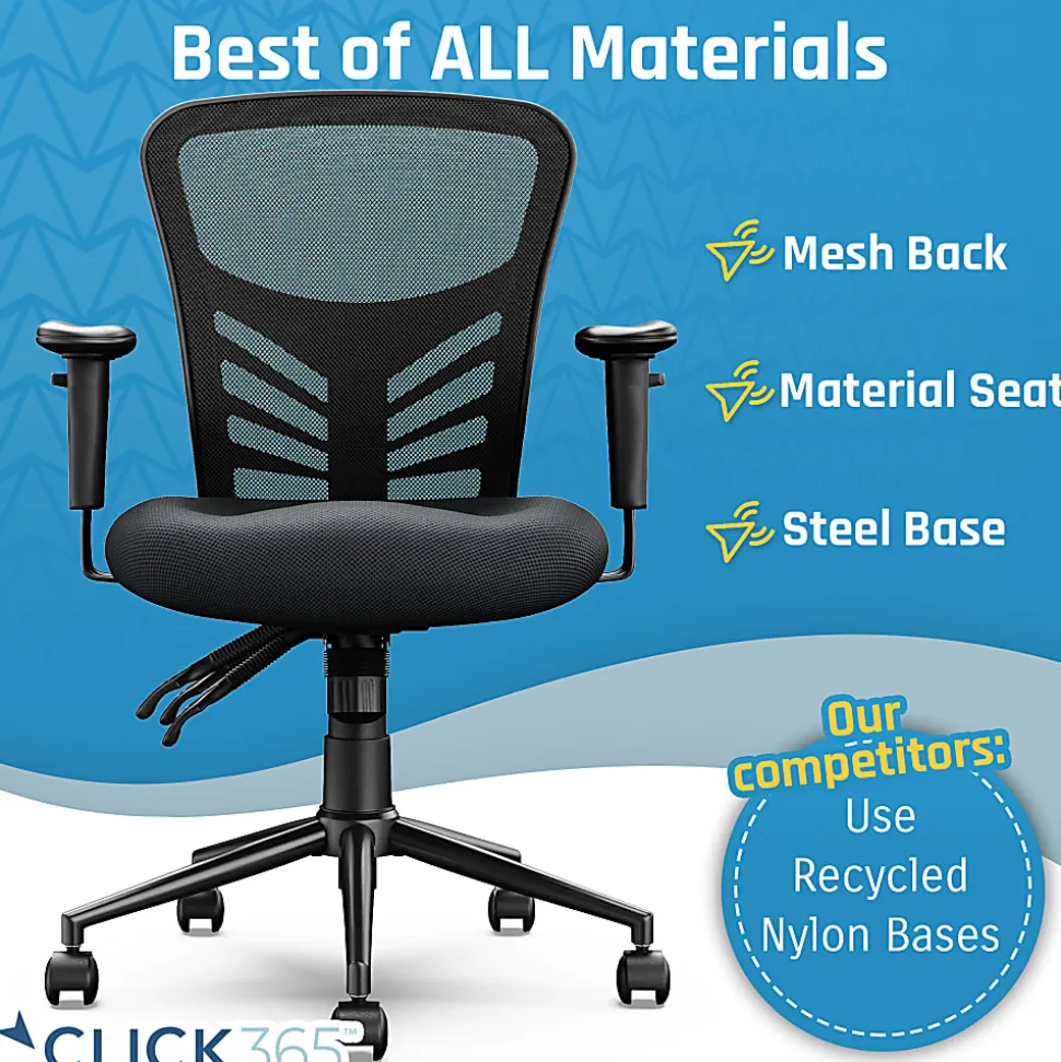 Click365 Flow Ergonomic Mesh Mid-Back Office Task Chair, Black